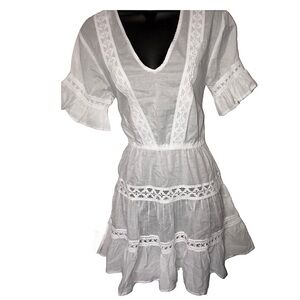 True destination White sheer flounce babydoll beach coverup resort dress size XS